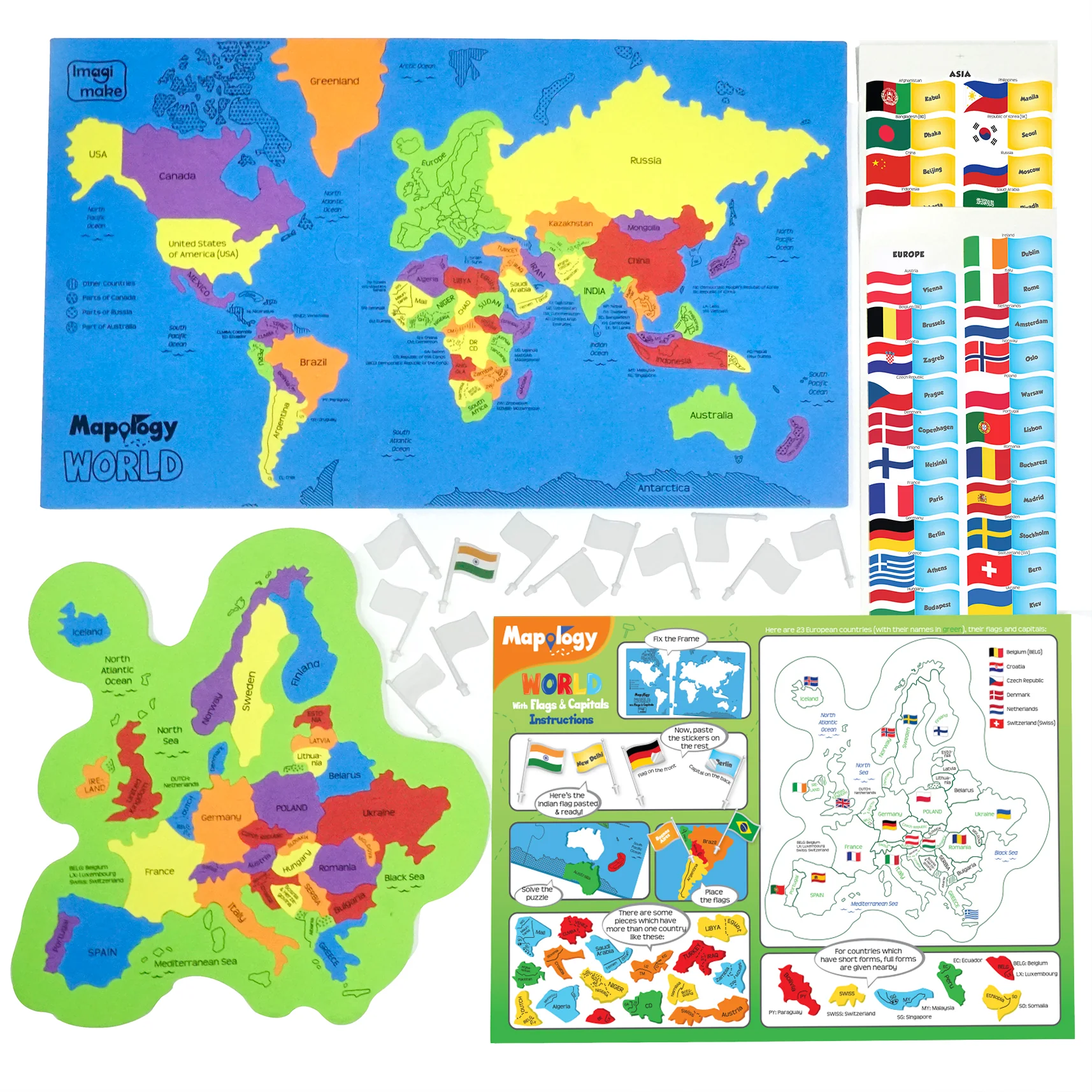 Mapology Combo: Map Puzzle of India and World with Capitals and Flags of Countries - Image 3